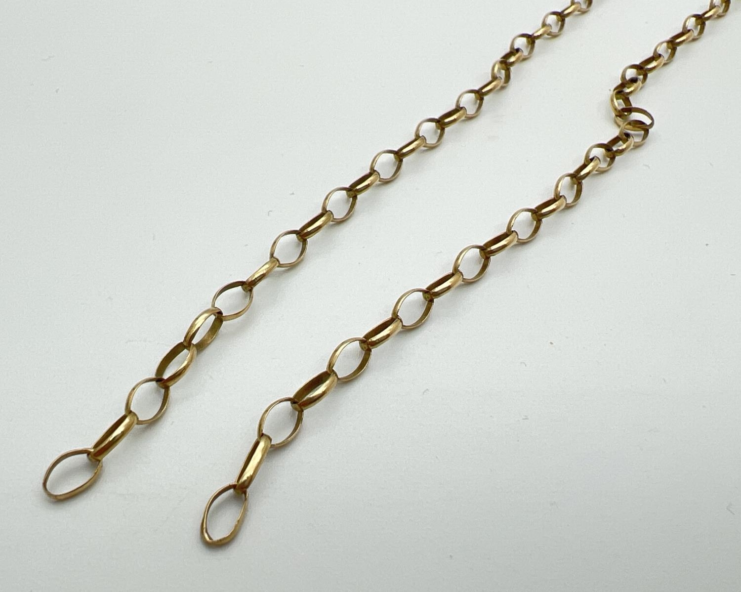 A 9ct gold 24" belcher chain with lobster claw clasp for repair or scrap. Total weight approx. 6.4g. - Image 2 of 3