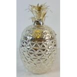 A large silver plated ice bucket with hinged lid modelled as a pineapple. Approx. 34cm tall.