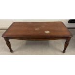 A large modern coffee table with channelled legs of classical design. Water marks to top. Approx.