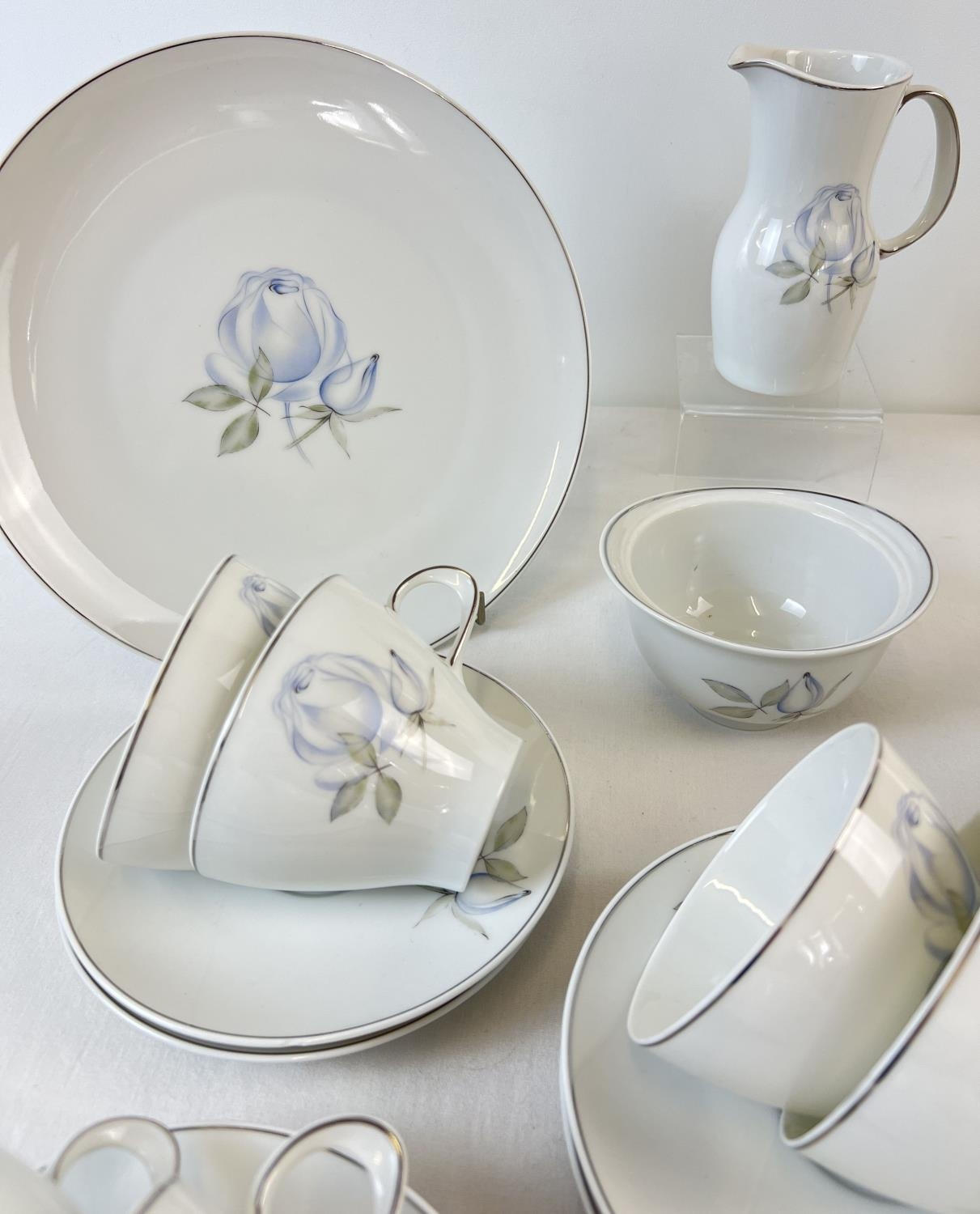 A vintage porcelain coffee set by Thomas Rosenthal in Blue Rose design with 24k white gold trim. - Image 3 of 3