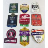 9 beer pump clips from various breweries. Comprising: Pure UBU , Bombardier, Lees Plum Pudding,