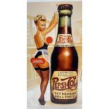 A large reproduction tin advertising sign for Pepsi Cola. With holes for wall fixing. Approx. 70cm x