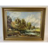 A gilt framed oil painting of John Constable's Stratford Mill by Kybird. Signed to bottom right,