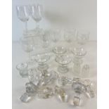 A collection of vintage glassware. To include 8 matching crystal wine glasses, 4 small stemmed fruit