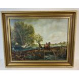 A gilt framed oil painting of John Constable's The Leaping Horse by Kybird. Signed to bottom