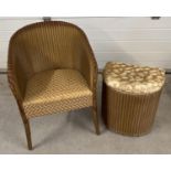 A Lloyd Loom 'Lusty' curve back bedroom chair and matching half moon shaped linen basket. In