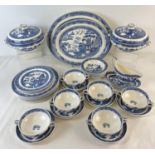 A large collection of vintage Wedgwood blue & white willow pattern dinner ware. Comprising: 2