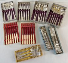 A collection of vintage boxed silver plated cutlery, mostly Elkington Plate. To include dessert