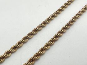 An 18 inch 9ct gold rope chain with spring ring clasp. Gold mark to clasp and fixings. Total