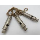 3 vintage metal whistles. To include 1940 J.Hudson & Son, Birmingham and The Metropolitan Whistle by