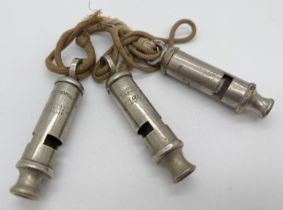 3 vintage metal whistles. To include 1940 J.Hudson & Son, Birmingham and The Metropolitan Whistle by