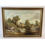 A gilt framed oil painting of John Constable's The White Horse by Kybird. Signed to bottom right