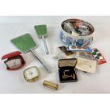 A tub of assorted vintage items. To include Stratton Lipstick case with engine turned decoration,