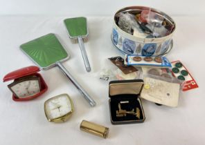 A tub of assorted vintage items. To include Stratton Lipstick case with engine turned decoration,