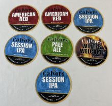 7 beer pumps clips for Calvors Brewery. Comprising: Winter Welcome, Pale Ale, 3 x Session IPA and