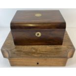 2 vintage wooden boxes. A late Victorian mahogany writing box with floral design brass inlaid