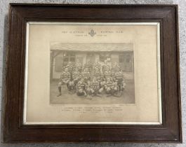 An oak framed early 20th century photograph of Old Alleynian Football Club team with names, dated