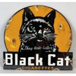 A enamelled advertising wall sign for Black Cat cigarettes. Approx. 28cm x 30.5cm long.