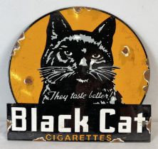 A enamelled advertising wall sign for Black Cat cigarettes. Approx. 28cm x 30.5cm long.