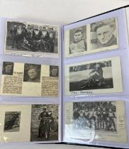 An album containing a collection of vintage postcards and photographs of Speedway riders dating from