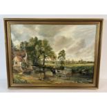 A gilt framed oil painting of John Constable's The Hay Wain by Kybird. Signed to bottom right, dated