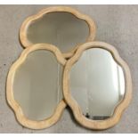 3 vintage lime oak framed wall hanging mirrors, each approx. 58.5cm x 46cm.