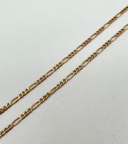 A 9ct gold 16" figaro chain necklace with spring ring clasp (a/f). Spring on clasp is missing -