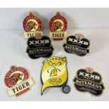 7 beer pump clips for Batemans and Everards breweries. 3 x Tiger Best Bitter, 3 x Triple XB and
