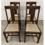 A set of 4 vintage Art Deco dining chairs with carved floral detail to backs. Drop in seats