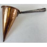An antique copper ale muller with riveted straight handle. Cone approx. 17.5cm tall.
