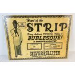 A large reproduction tin advertising sign for Barry Ashton's Burlesque shows at the Silver