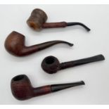 4 briarwood and cherry wood smokers pipes in Bent, Bulldog, Tankard and Billiard styles. All with