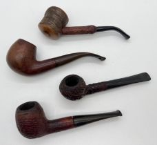 4 briarwood and cherry wood smokers pipes in Bent, Bulldog, Tankard and Billiard styles. All with