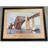 A large framed and glazed print of The Forth Railway Bridge by Andrew Ayton. Frame size approx. 76 x