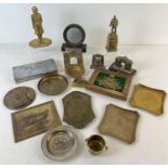 A box of brass and metal ware military themed items to include pin dishes, Montgomery circular
