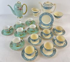 2 Art Deco 6 setting ceramic coffee sets. A Burgess & Leigh Burleigh Ware set with blue rimmed