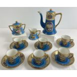 A vintage Art Deco style Noritake coffee set in turquoise and gold. Floral decorated panels to