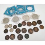 A collection of antique and vintage coins. To include Victoria half pennies and pennies including
