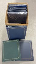 A box of 9 empty (new) ring binders for filing assorted ephemera.