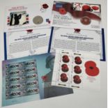 2 The Royal British Legion collectors Â£5 coin first day covers together with stamp blocks