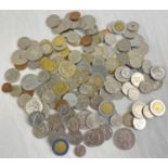 A collection of assorted foreign coins to include Australian 2015 50 cent coin. Lot includes coins