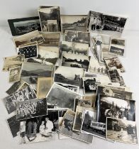 A collection of assorted vintage black & white photographs showing vehicles and social history. To