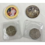 4 Elizabeth II collectors coins. 2016 Squirrel Nutkin 50p, 2019 Paddington 50p coin, 2002 Golden