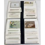 2 albums containing 100+ assorted Victorian & Edwardian greetings cards.