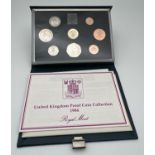 A cased set of 1984 Elizabeth II proof coins by Royal Mint. To include the Scottish Â£1 coin.