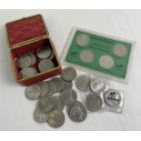 23 vintage Elizabeth II commemorative crowns to include a cased set of 4 coins. Examples include