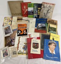 A box of assorted vintage ephemera to include programmes, menus and booklets.