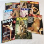 10 assorted vintage adult erotic magazines to include Probe, Knave, Carnival, Exclusive and New