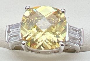 A rhodium plated Art Deco style cocktail ring set with Swarovski crystals, new with tags. Large