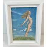 Krys Leach, local artist - small nude oil on canvas board in wood frame, entitled "Airstream".